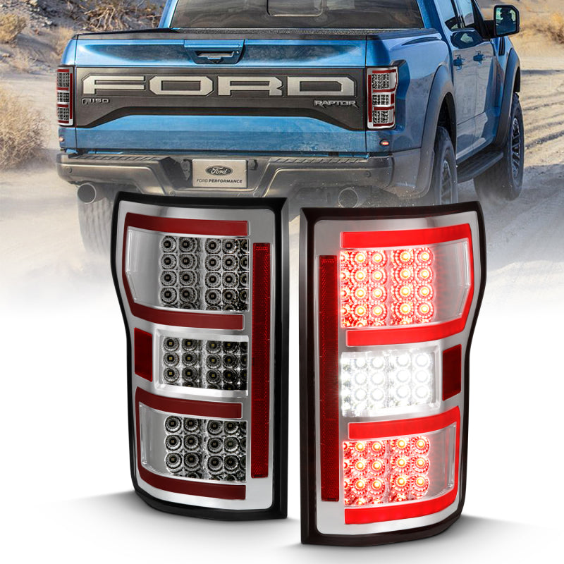 ANZO 2018-2019 Ford F-150 LED Taillight Chrome (Red Light Bar) (w/ Sequential)