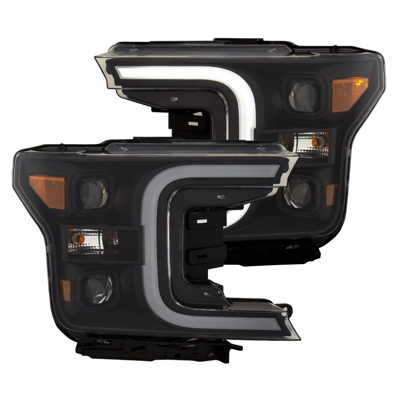 ANZO 18-19 Ford F-150 LED Projector Headlights w/ Plank Style Switchback Black w/ Amber