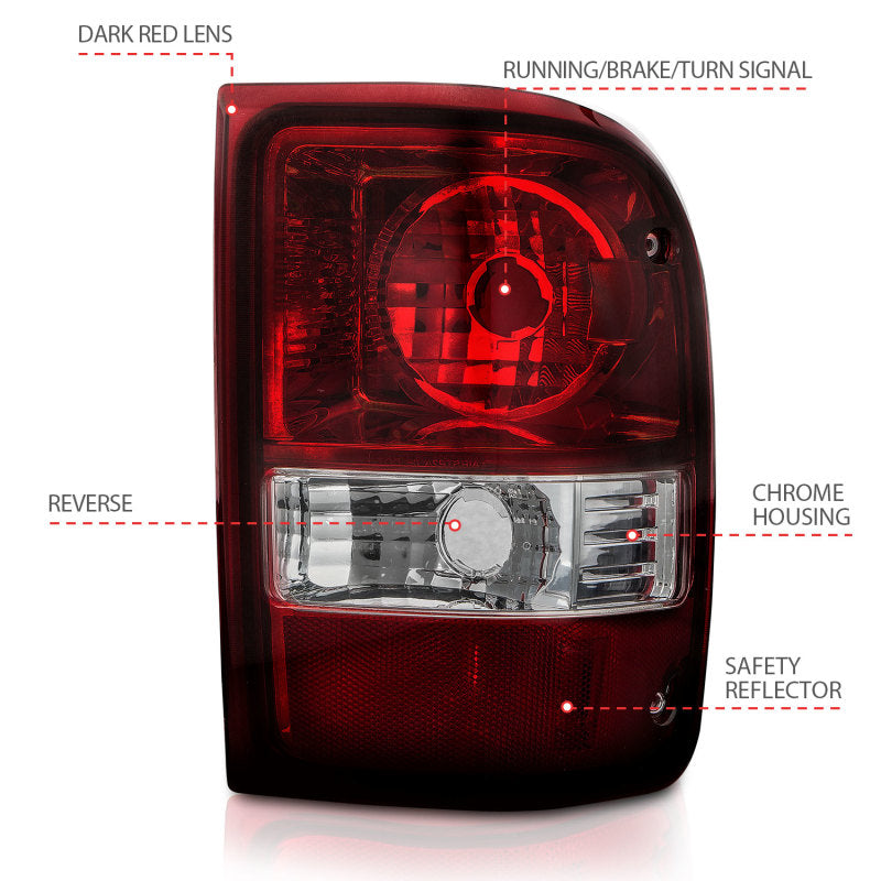 ANZO 2001-2011 Ford Ranger Taillights w/ Dark Red/Clear Lens (OE Replacement) Pair