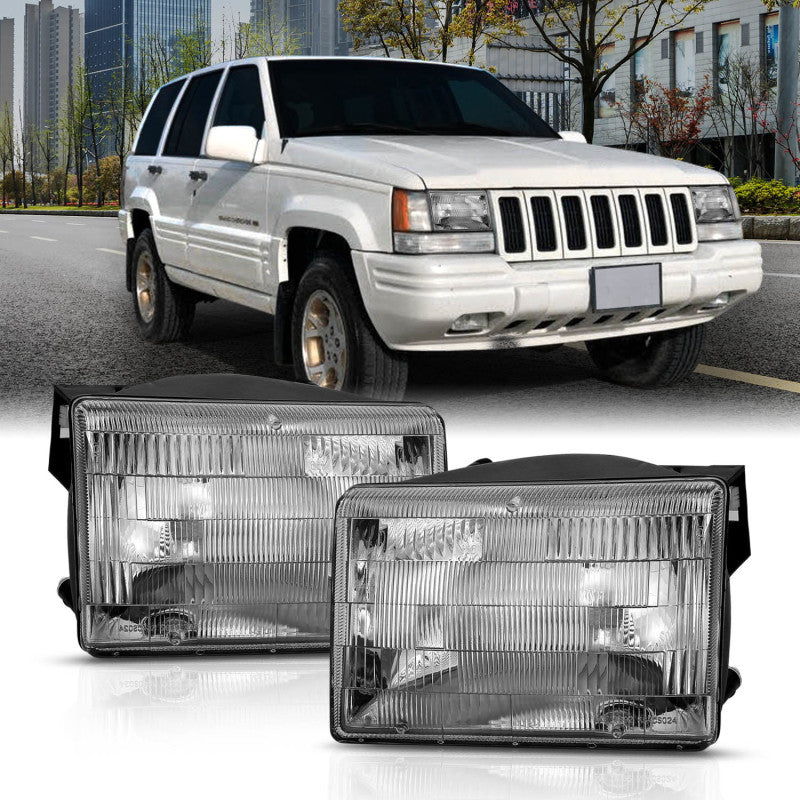 ANZO 1993-1998 Jeep Grand Cherokee Crystal Headlight Chrome (OE)