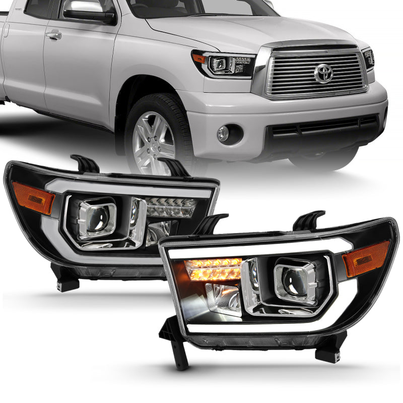 ANZO 2007-2014 Toyota Tundra Projector Light Bar H.L Black Amber(Led High Beam) (Halogen Version)