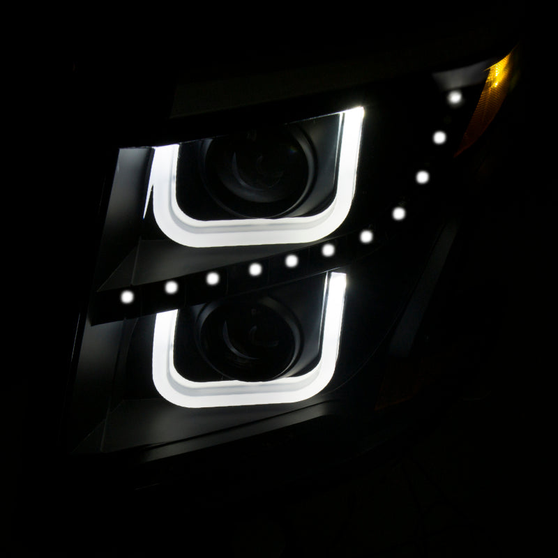 ANZO 2015-2016 Chevrolet Tahoe Projector Headlights w/ U-Bar Black Clear w/Amber