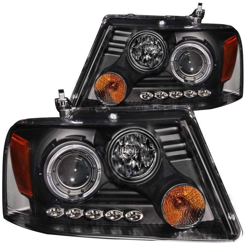 ANZO 2004-2008 Ford F-150 Projector Headlights w/ Halo and LED Black G2