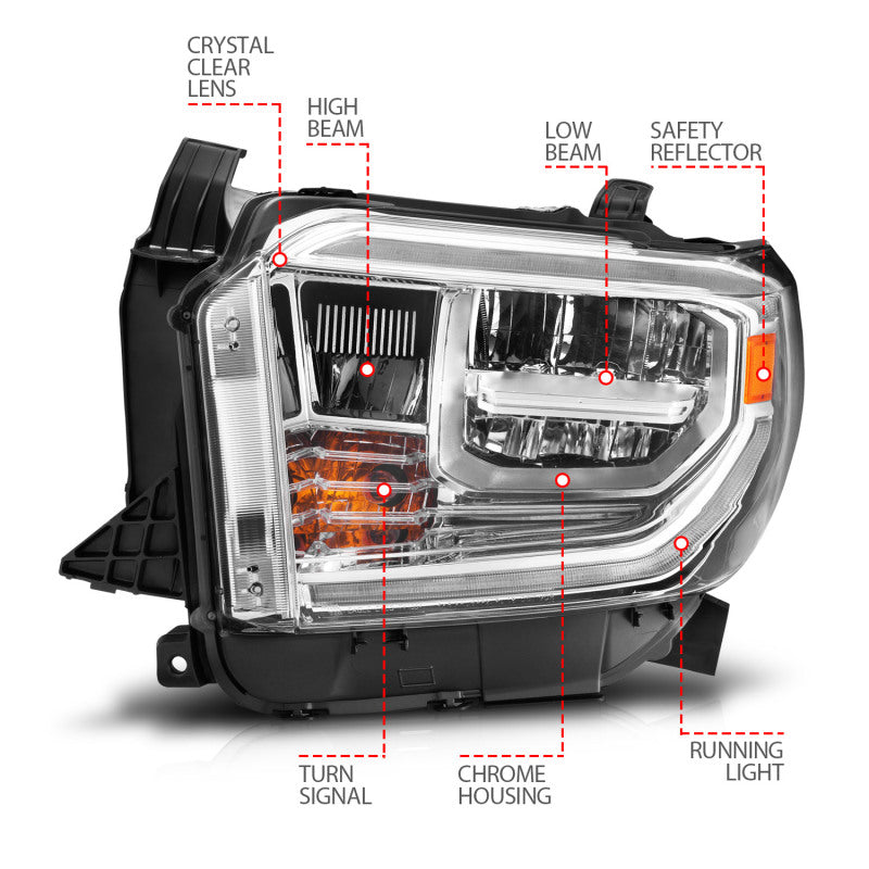 ANZO 2014-2017 Toyota Tundra LED Crystal Headlights w/ Switchback Chrome Housing w/ DRL