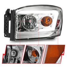 Load image into Gallery viewer, Anzo 06-09 Dodge RAM 1500/2500/3500 Headlights Chrome Housing/Clear Lens (w/ Light Bars)