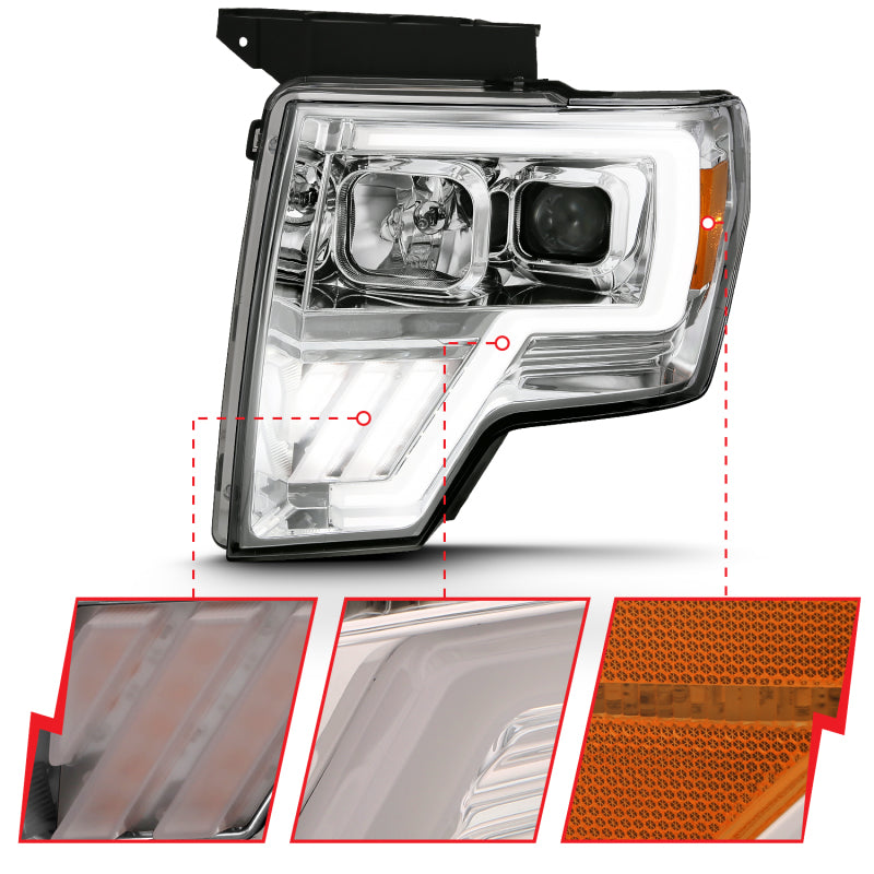 ANZO 2009-2013 Ford F-150 Projector Light Bar G4 Switchback H.L. Chrome Amber