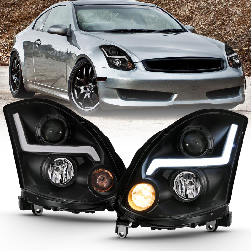 ANZO 2003-2007 Infiniti G35 Projector Headlight Plank Style Chrome (HID Compatible, No HID Kit )
