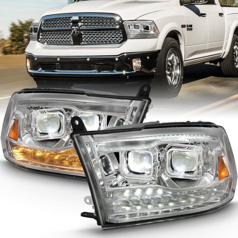 ANZO 2009-2018 Dodge Ram 1500 Led Projector Plank Style Switchback H.L Halo Chrome Amber (OE Style)