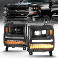 Load image into Gallery viewer, ANZO 16-18 Chevrolet Silverado 1500 LED Projector Headlights w/Plank Style Switchback Black w/ Amber