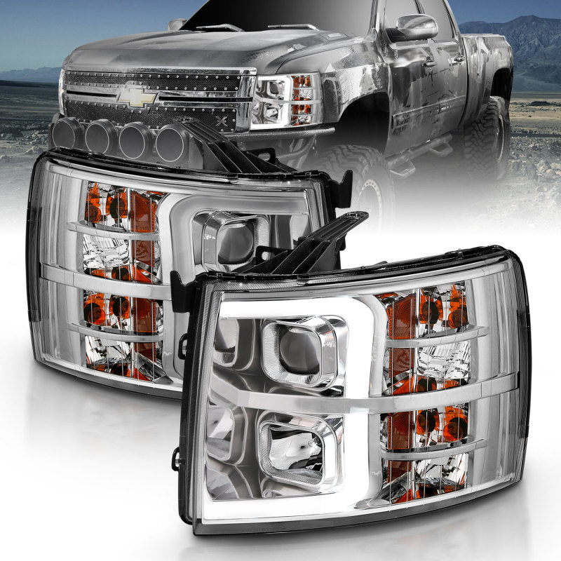 ANZO 2007-2013 Chevy Silverado 1500 Projector Plank Style Chrome Amber
