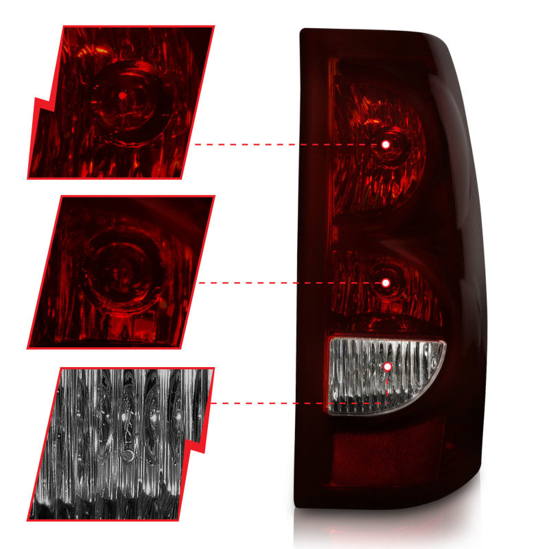 ANZO 2003-2006 Chevrolet Silverado 1500 Taillights Taillights Dark Red/Clear Lens (OE Style) (Pair)