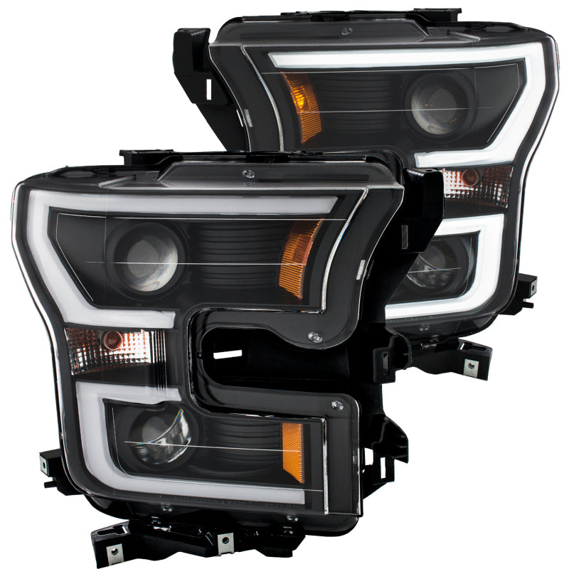 ANZO 2015-2016 Ford F-150 Projector Headlights w/ Plank Style Design Black w/ Amber
