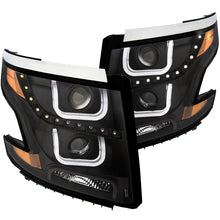 Load image into Gallery viewer, ANZO 2015-2016 Chevrolet Tahoe Projector Headlights w/ U-Bar Black Clear w/Amber