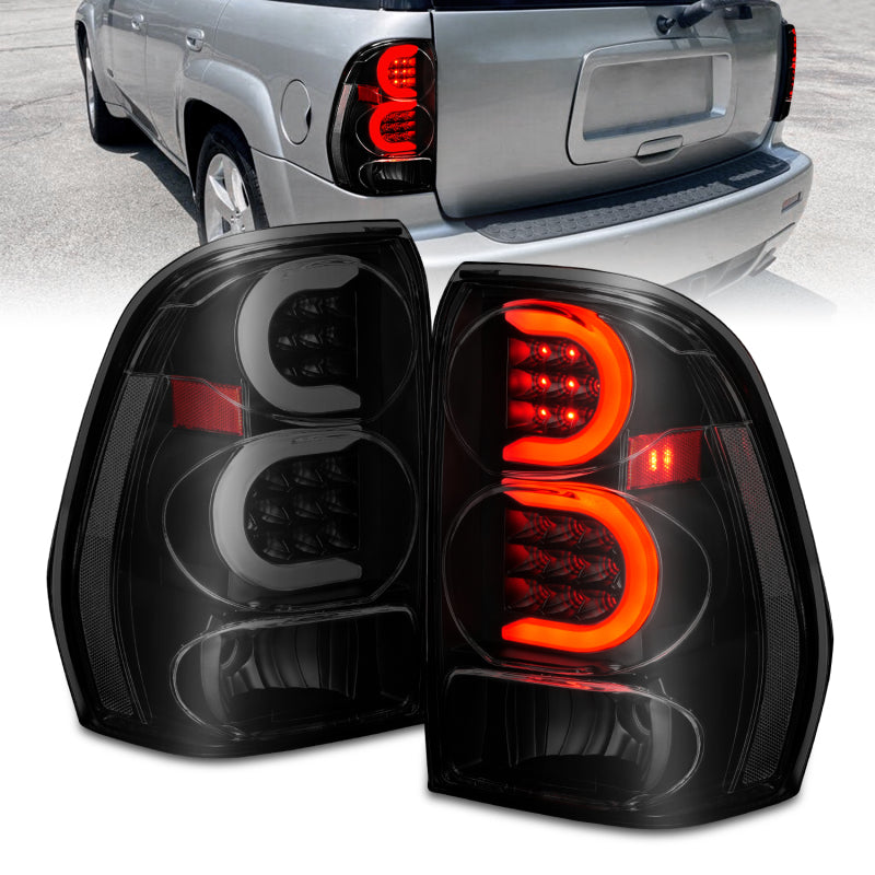 ANZO 2002-2009 Chevrolet Trailblazer LED Tail Lights w/ Light Bar Black Housing Smoke Lens