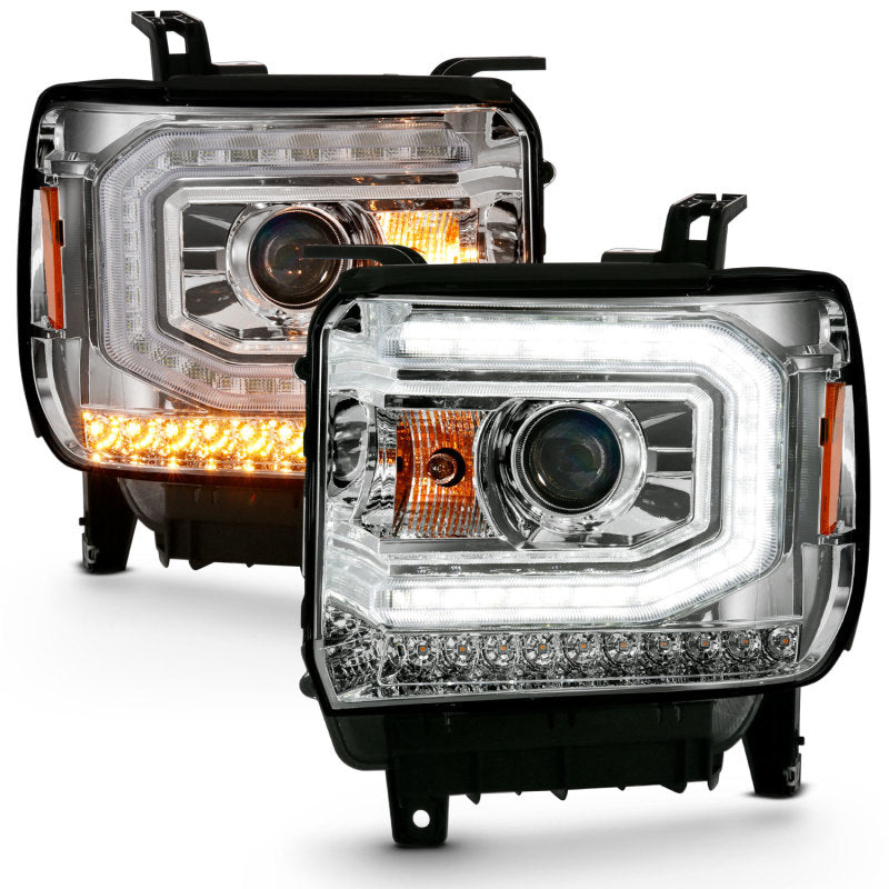 ANZO 2016-2019 Gmc Sierra 1500 Projector Headlight Plank Style Chrome w/ Sequential Amber Signal