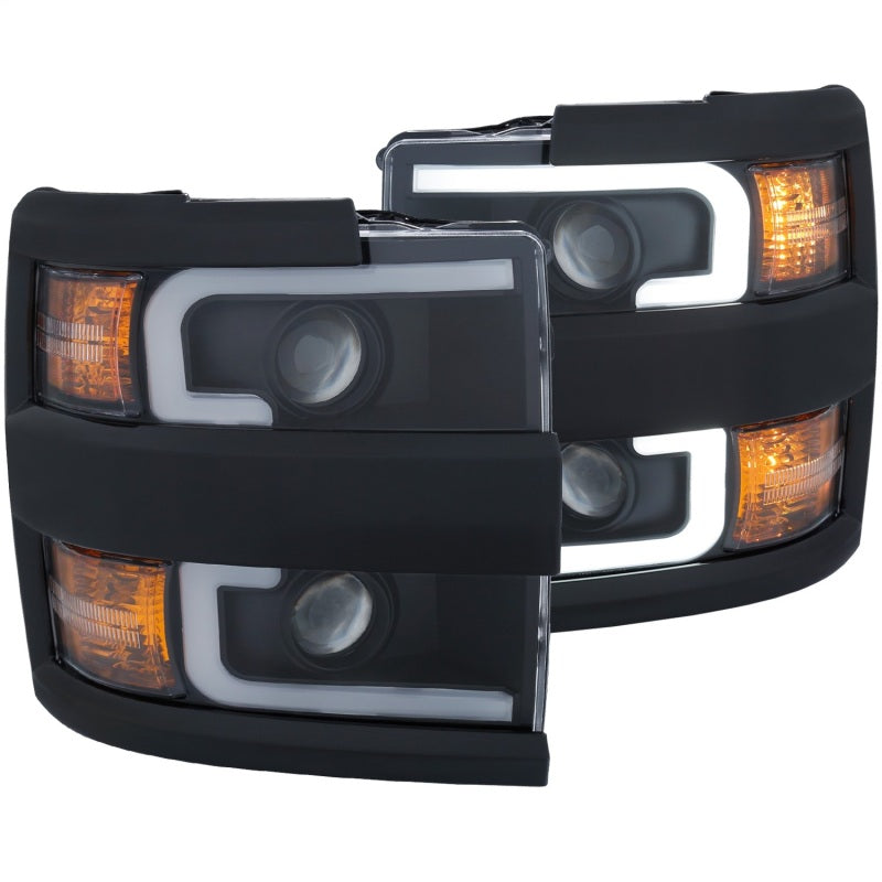 ANZO Projector Headlights With Plank Style Design Black w/Amber 15-17 Chevrolet Silverado 2500/3500